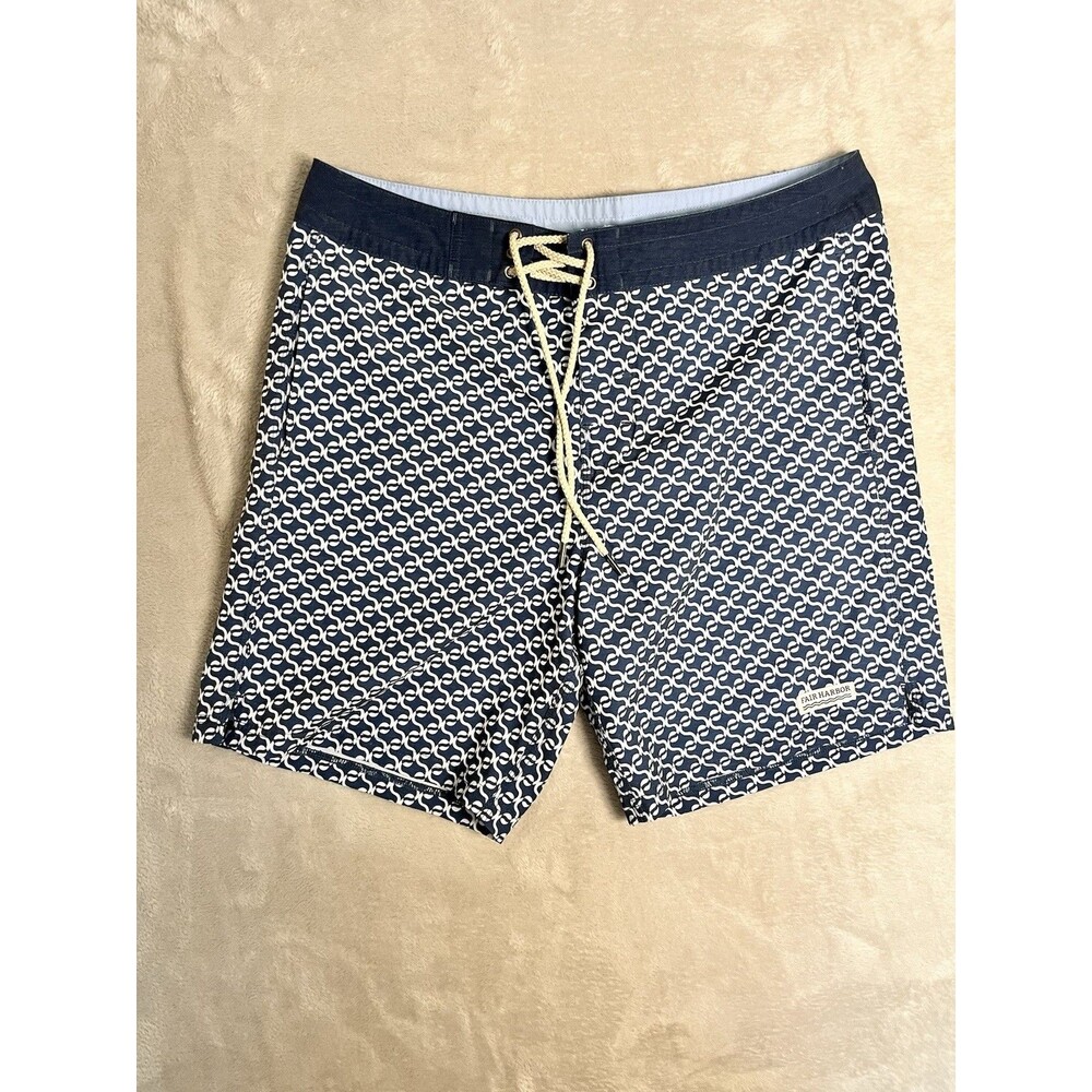 Fair Harbor Navy and White Swim Trunks